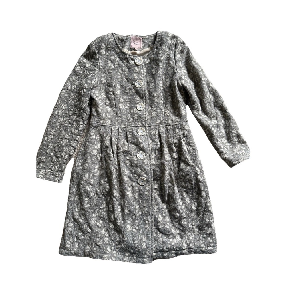 Young Essence Womens Green/Grey Floral 3/4 Sleeve Button Front Coat Size Small